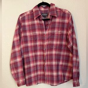 Woolrich Vintage Plaid Button Down Shirt 100% cotton pink purple medium petite
